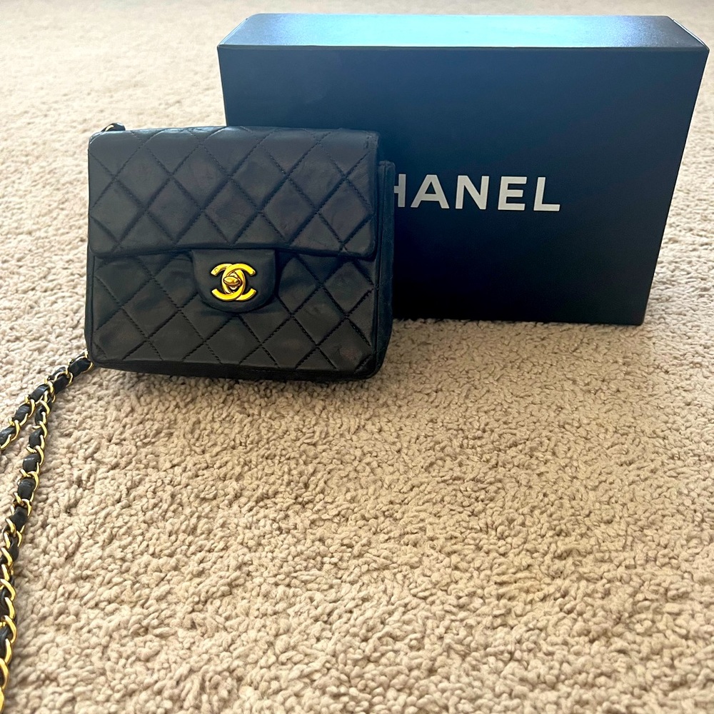 Chanel vintage Lambskin Quilted Mini Square Flap Bag Black